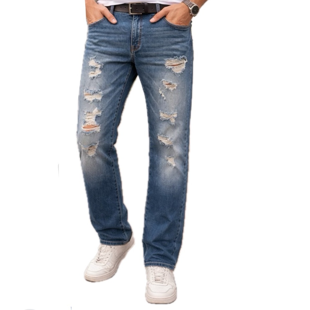 KanCan Mens Straight Leg Distressed Denim Jeans, 36
